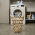 Panier de rangement rustique ajouré rond tressé à la main en fibre végétale de palmier naturelle  en couleur naturel – Image 2