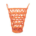 Panier de rangement XL rustique ajouré rond  tressé  à la main en fibre végétale de palmier naturelle en Orange Corail
