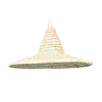 Suspension Luminaire rustique ronde tissée à la main en fibre végétale de palmier naturelle Blanche.