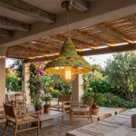 Suspension Luminaire rustique  ronde tissée à la main en fibre végétale de palmier naturelle Bicolor – Image 2