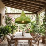 Suspension Luminaire rustique  ronde tissée à la main en fibre végétale de palmier naturelle Bicolor – Image 2