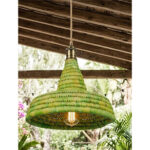 Suspension Luminaire rustique  ronde tissée à la main en fibre végétale de palmier naturelle Bicolor – Image 3