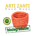 Ensemble de 2 Cache pots ronds en orange corail  rustique tressés à la main en fibres naturelles de palmier – Image 2