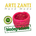 Cache pot rond en rose rustique tressé à la main en fibre naturelle de palmier – Image 2