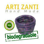 Cache pot rond en bleu rustique tressé à la main en fibre naturelle de palmier – Image 2