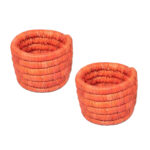 Ensemble de 2 Cache pots ronds en orange corail  rustique tressés à la main en fibres naturelles de palmier