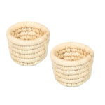 Ensemble de 2 Cache pots ronds en couleur naturel rustique tressés à la main en fibres naturelles de palmier