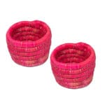 Ensemble de 2 Cache pots ronds en rose rustique tressés à la main en fibres naturelles de palmier
