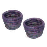 Ensemble de 2 Cache pots ronds en bleu rustique tressés à la main en fibres naturelles de palmier