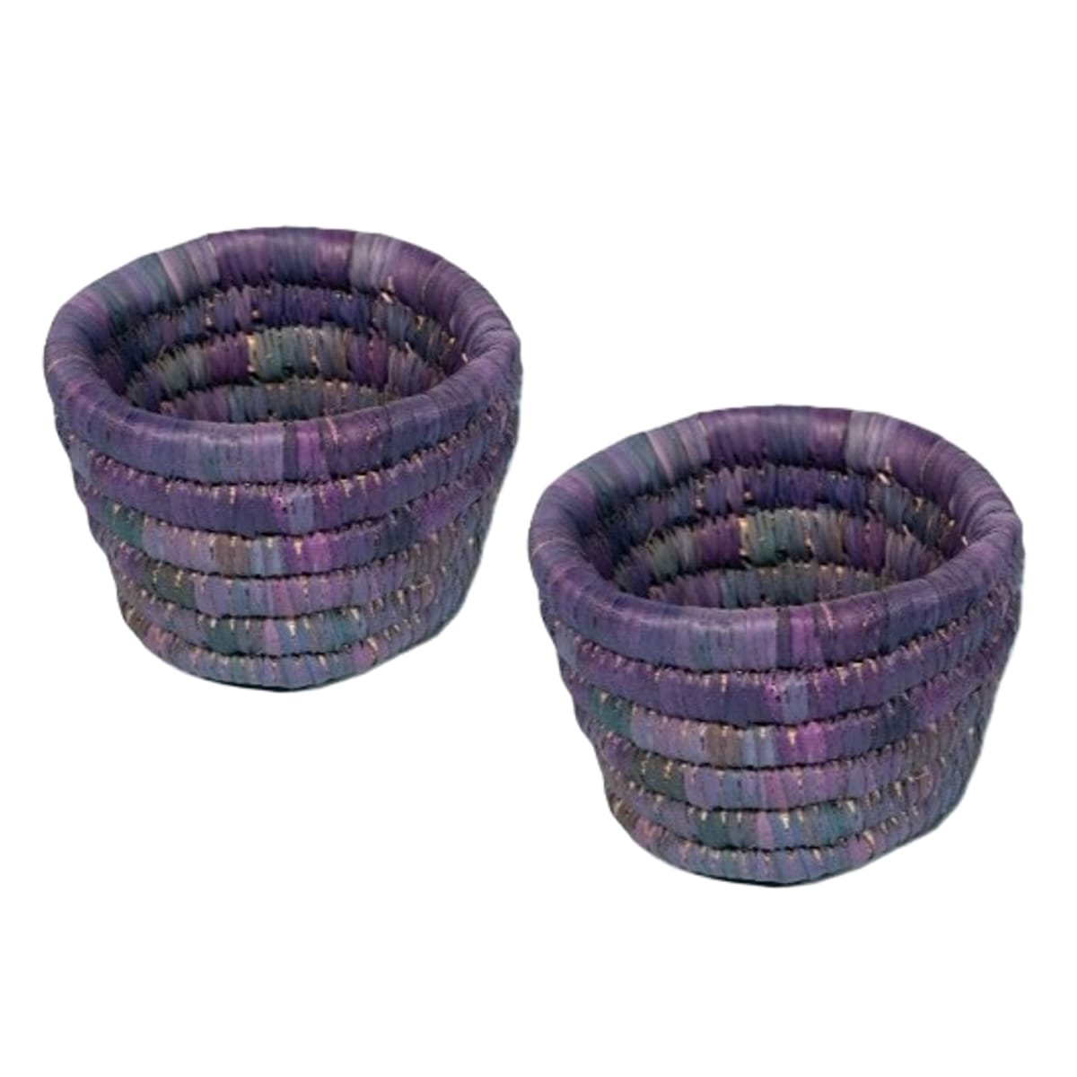 ARZ 9924 Ensemble de 2 Cache pots ronds en bleu rustique tressés à la main en fibres naturelles de palmier – Image 1