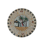 Horloge murale ronde en mosaïque romaine fait à la main haut de gamme motif Les palmiers de la collection Art Murale