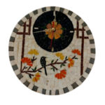 Horloge murale ronde en mosaïque romaine fait à la main haut de gamme motif Oiseaux 1 de la collection Art Murale