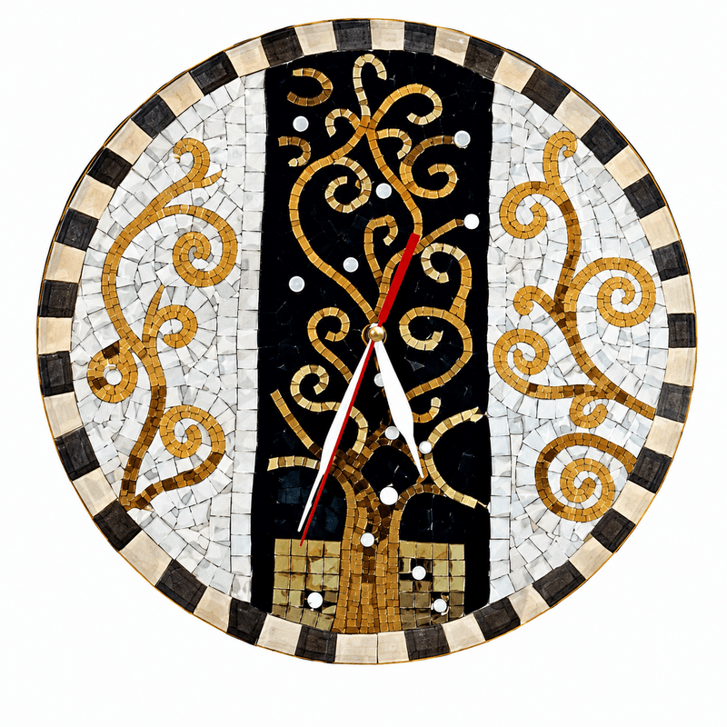 Horloge murale ronde en mosaïque (1) Horloge murale ronde en mosaïque romaine fait à la main haut de gamme motif Arabesque 2 de la collection Art Murale – Image 1