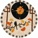 Horloge murale ronde en mosaïque romaine fait à la main haut de gamme motif Oiseaux 1 de la collection Art Murale