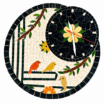 Horloge murale ronde en mosaïque romaine fait à la main haut de gamme motif Florale 2 de la collection Art Muraleles