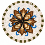 Horloge murale ronde en mosaïque romaine fait à la main haut de gamme motif Florale 3 de la collection Art Murale