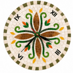 Horloge murale ronde en mosaïque romaine fait à la main haut de gamme motif Florale 4 de la collection Art Murale