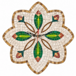 Horloge murale ronde en mosaïque romaine fait à la main haut de gamme motif Florale 5 de la collection Art Murale