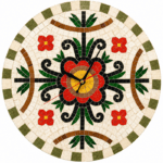 Horloge murale ronde en mosaïque romaine fait à la main haut de gamme motif Florale de la collection Art Murale
