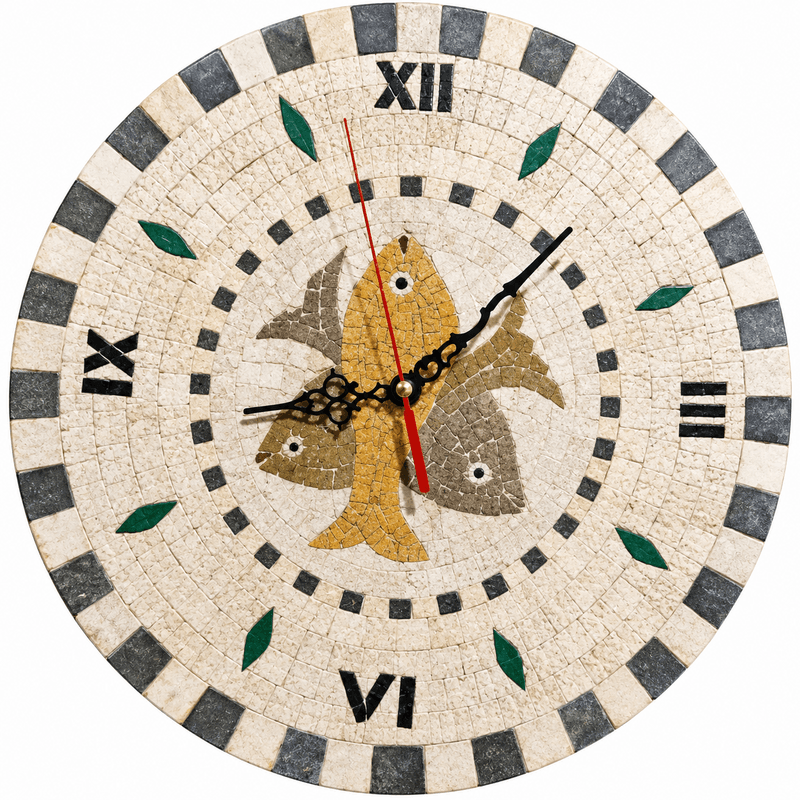 Horloge murale ronde en mosaïque haut de gamme motif Poissons Horloge murale ronde en mosaïque haut de gamme motif Poissons BYK 1023 – Image 1
