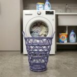 Panier de rangement XL rustique ajouré rond tressé à la main en fibre végétale de palmier naturelle  en bleu – Image 2