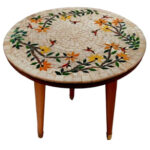 Table ronde GM plateau en mosaïque romaine fait à la main haut de gamme structure en bois noble artisanal motif Florale de la collection Artistique