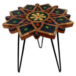 Table ronde plateau en mosaïque romaine fait à la main haut de gamme structure en fer forgé artisanal motif Florale  de la collection Artistique