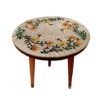 Table ronde MM plateau en mosaïque romaine fait à la main haut de gamme structure en bois noble artisanal motif Florale de la collection Artistique