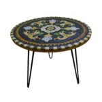Table ronde MM plateau en mosaïque romaine fait à la main haut de gamme structure en fer forgé artisanal motif Florale 1 de la collection Art Murale