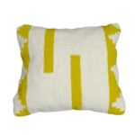 Coussin carré berbère en en 100% laine et Cotton naturelle design margoum en blanc et jaune