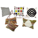 Coussin carré berbère en en 100% laine et Cotton naturelle design margoum en blanc et jaune – Image 2