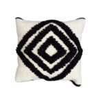 Coussin carrée berbère en en 100% laine et Cotton naturelle design vintage en noir et blanc