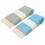 Set de 2 fouta en coton-Diamond En Vert kaki et Bleu turquoise PTZ 4010 – Image 2