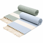 2 fouta en coton - Diamond En bleu ciel et Vert kaki PTZ 4012