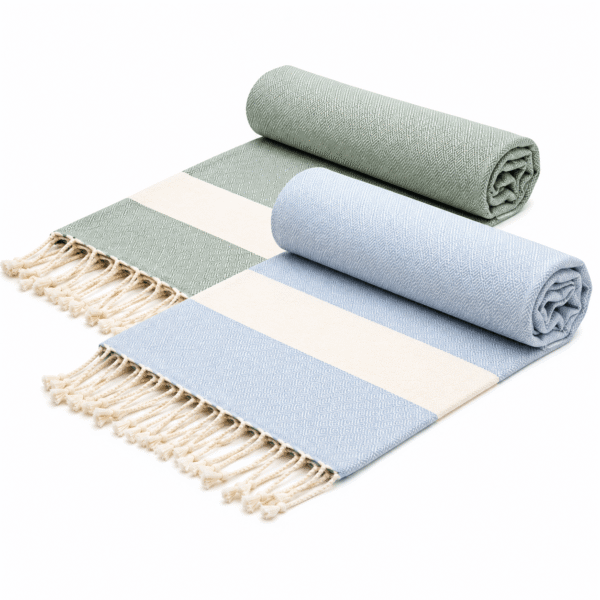 2 fouta en coton - Diamond En bleu ciel et Vert kaki PTZ 4012