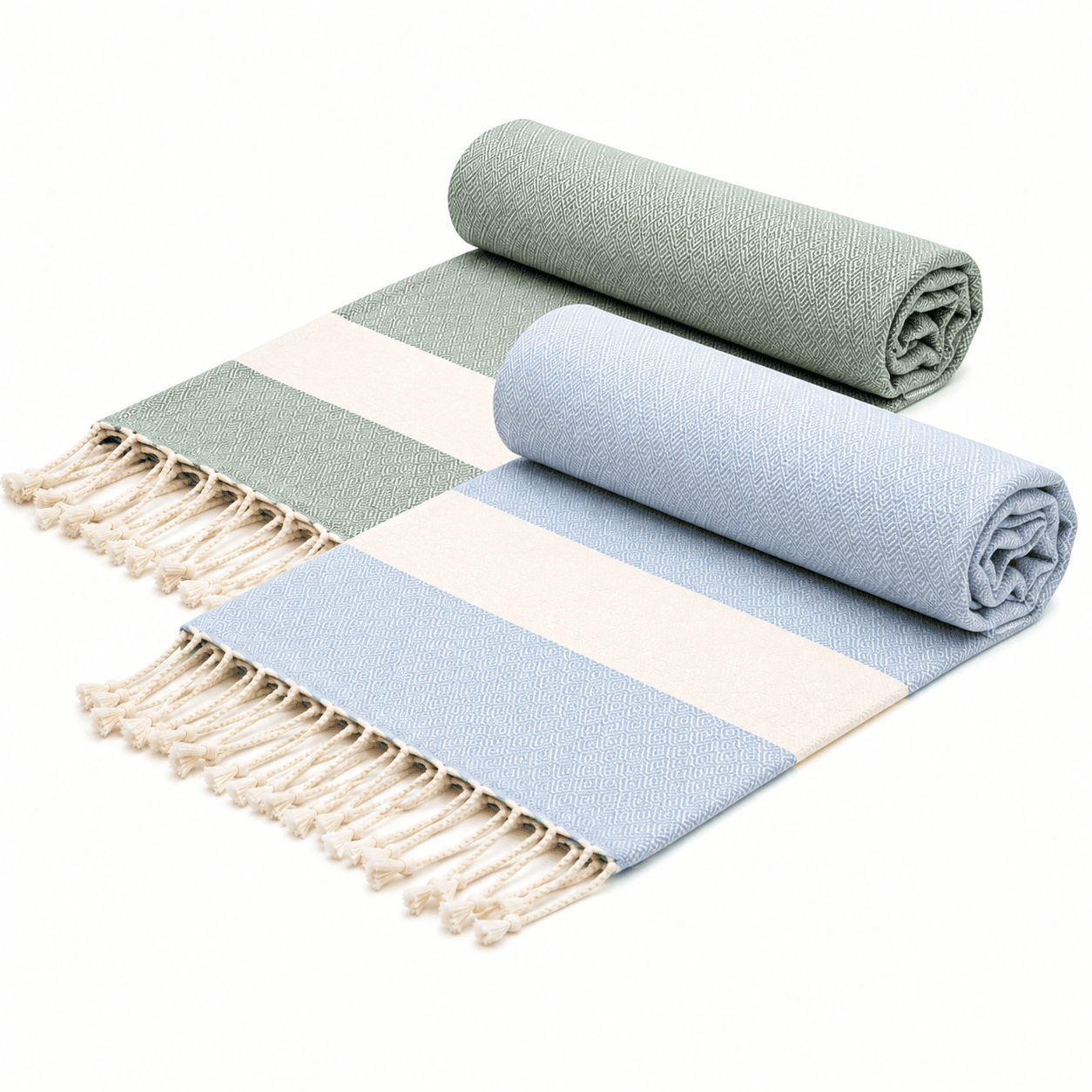 Diamond En bleu ciel et Vert kaki 2 fouta en coton - Diamond En bleu ciel et Vert kaki PTZ 4012 – Image 1