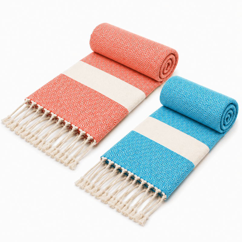Diamond bleu turquoise et corail (2) 2 Serviette en coton Diamond bleu turquoise et corail PTZ 4017 – Image 1