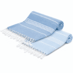Set de 2 Serviette en coton - Fouta Bali  XL En Bleu ciel foncé et Bleu ciel rayée blanc PTZ 2016