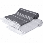 Set de 2 Serviette en coton - Fouta Bali  XL En Gris et Gris anthracite rayée blanc PTZ 2012