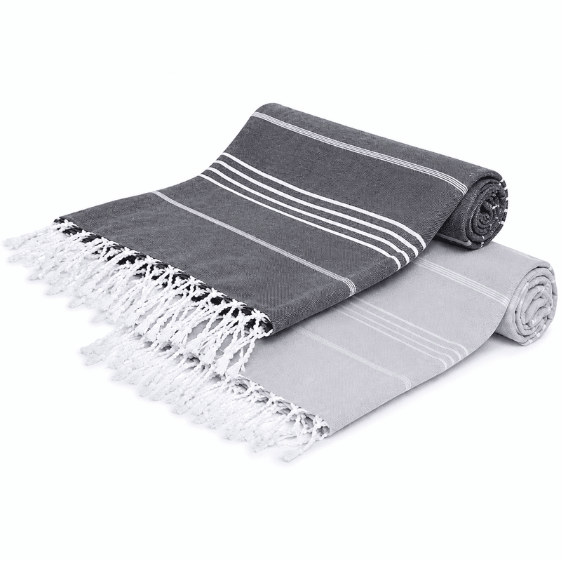Fouta Bali XL En Gris et Gris anthracite rayée blanc Set de 2 Serviette en coton - Fouta Bali XL En Gris et Gris anthracite rayée blanc PTZ 2012 – Image 1