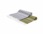 Set de 2 Serviette en coton - Fouta Bali  XL En Gris et Vert kaki rayée blanc PTZ 2011