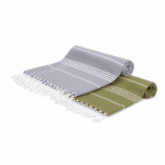Set de 2 Serviette en coton - Fouta Bali  XL En Gris et Vert kaki rayée blanc PTZ 2011