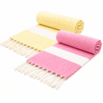 2 Serviette en coton Fouta Diamond En Jaune et rose fuchsia