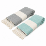 Serviette en coton - Fouta Diamond en Gris et Vert d’eau PTZ 4013 – Image 2