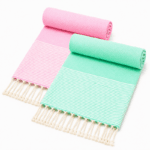 2 Serviettes Fouta nid d'abeille En Vert d’eau et Rose bonbon