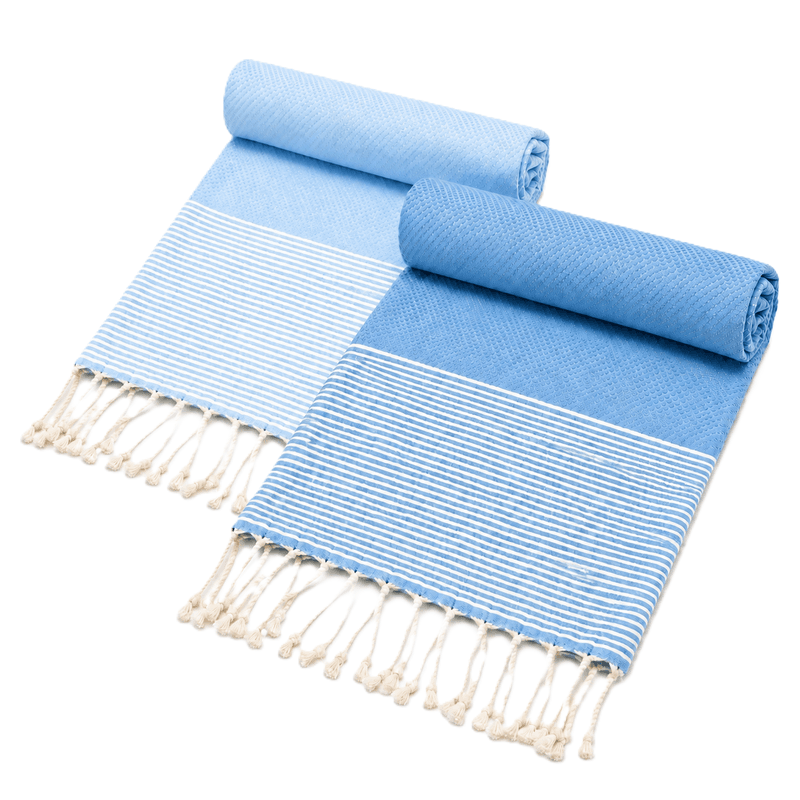 Fouta nid d’abeille XL En Bleu ciel foncé et Bleu ciel Set de 2 Serviettes en coton - Fouta nid d'abeille XL En Bleu ciel foncé et Bleu ciel PTZ 3012 – Image 1