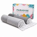 Set de 2 Serviette en coton - Fouta nid d'abeille  XL En Gris et Gris anthracite rayée blanc PTZ 3016 – Image 2