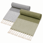 Set de 2 Serviette en coton - Fouta nid d'abeille  XL En Gris et Vert kaki PTZ 3011