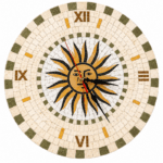 Horloge murale ronde en mosaïque romaine fait à la main haut de gamme motif The Sun Dreams Team 1  de la collection Art Murale