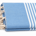 Jeté Fouta Arthur en coton XL - multi usage Bleu ciel foncé rayée blanc PTZ 1011